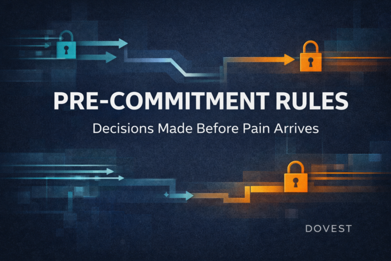 Pre-commitment rules systematic trading feature image showing article title on institutional branded background